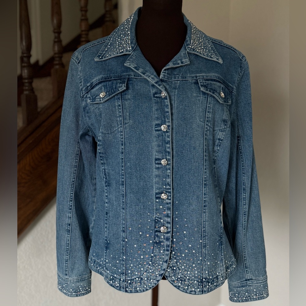 Christine Alexander Rhinestone Embellished Denim Jacket Women Large
